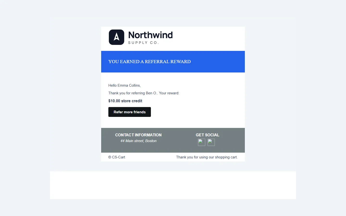 Reward earned e-mail.
