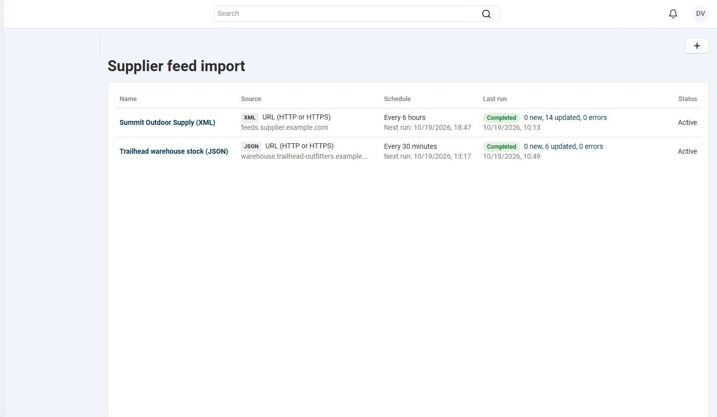 Vendor panel: the vendor’s own feeds only.