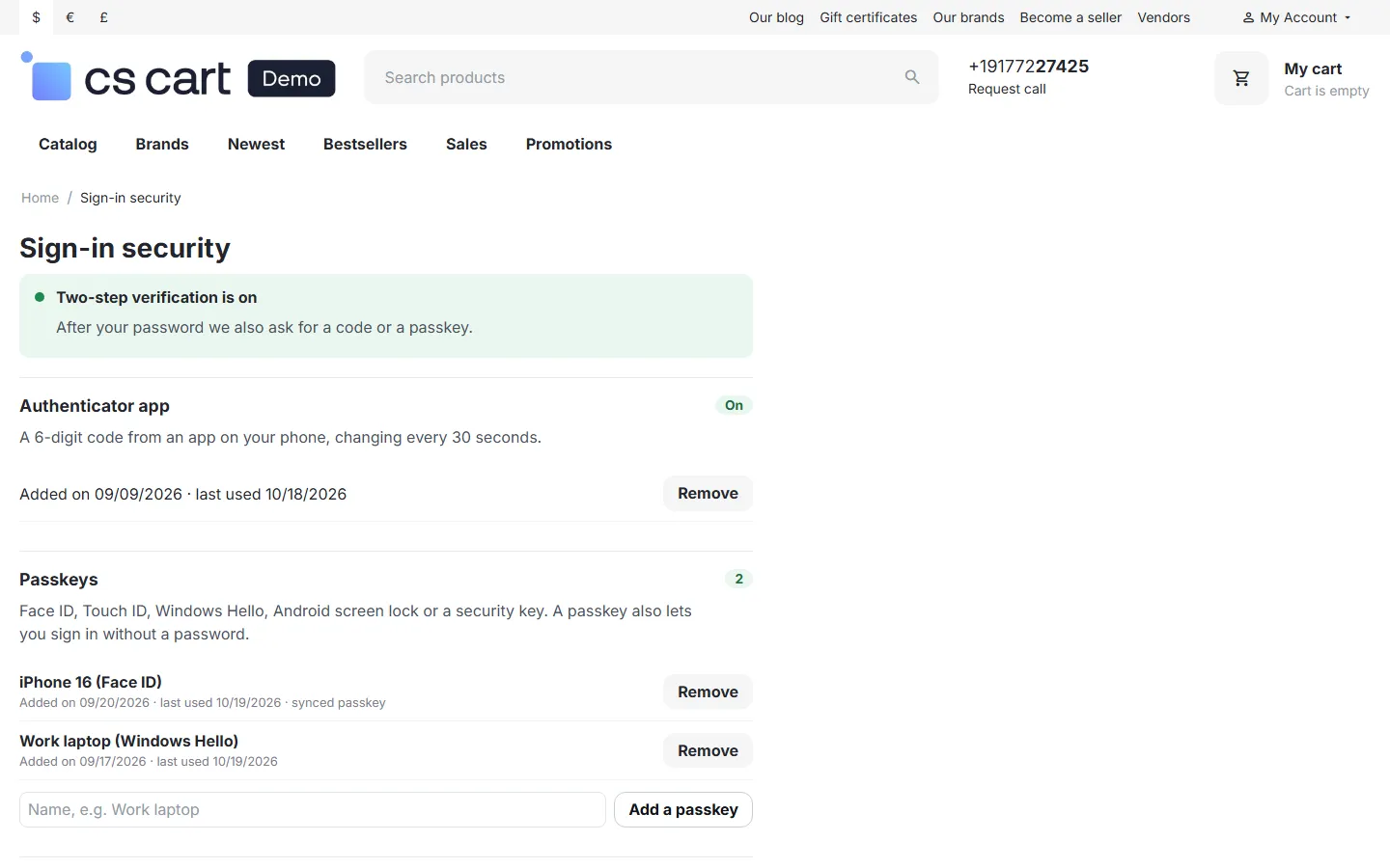 Customer security page