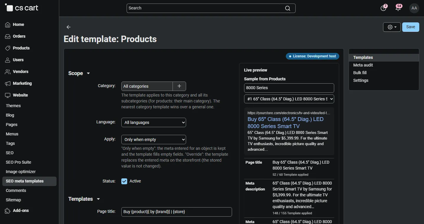 Template editor in the dark back-office scheme (4.21).
