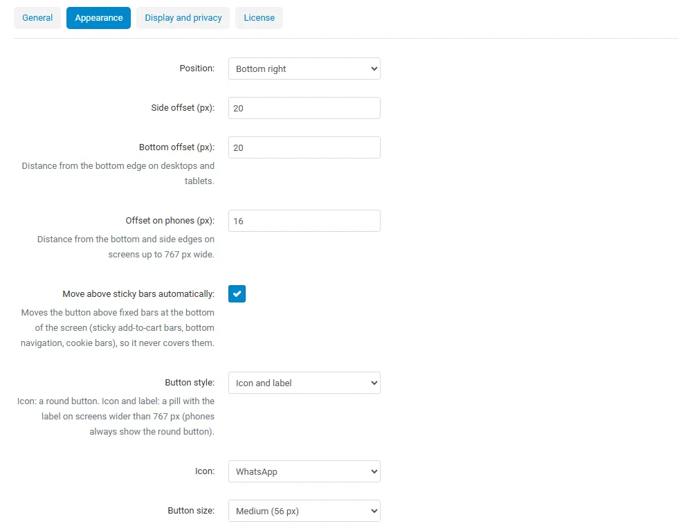 Appearance settings