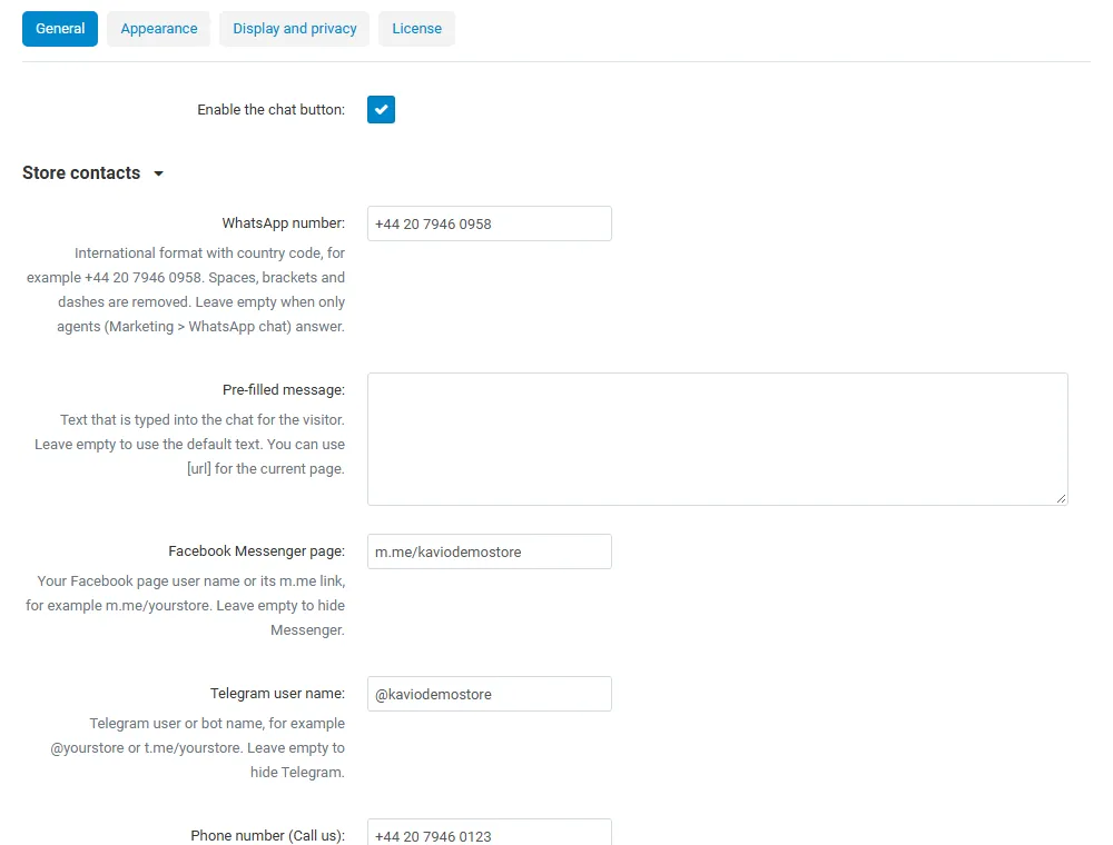 Store contacts in the General section