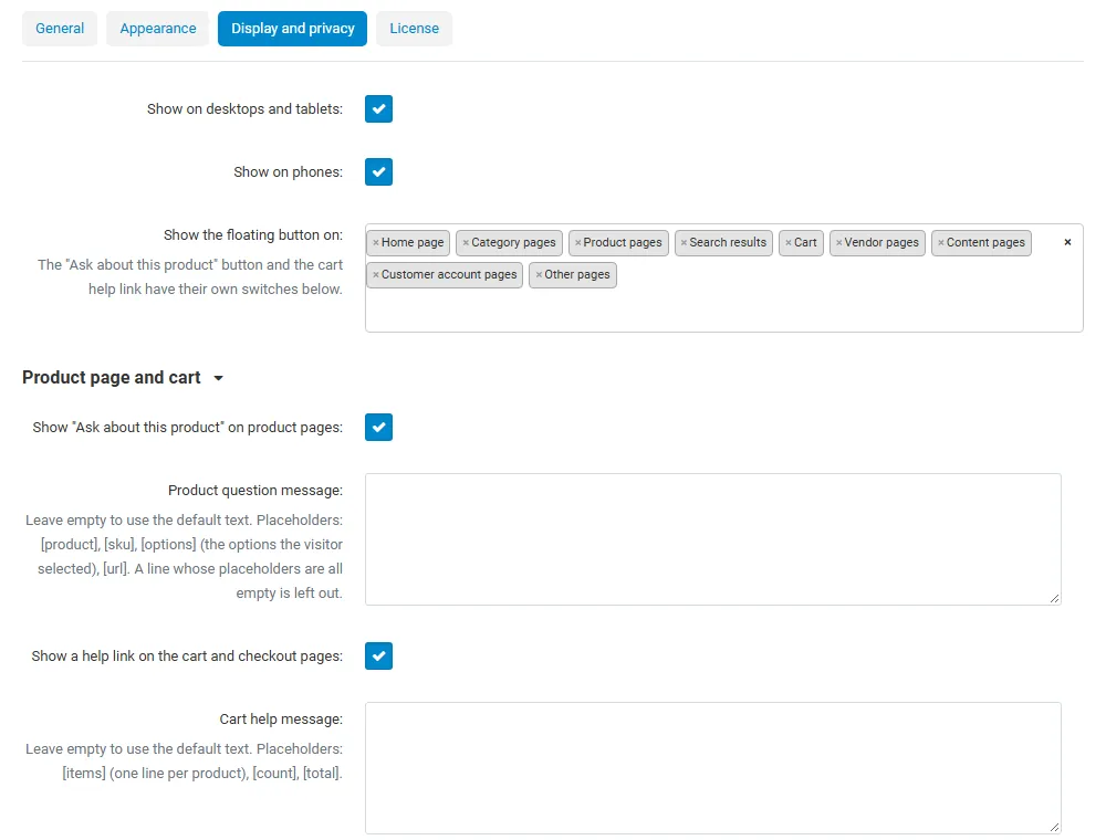 Display and privacy settings