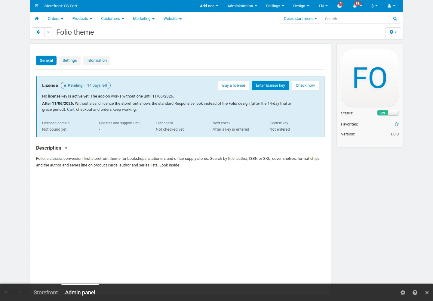 Folio theme settings