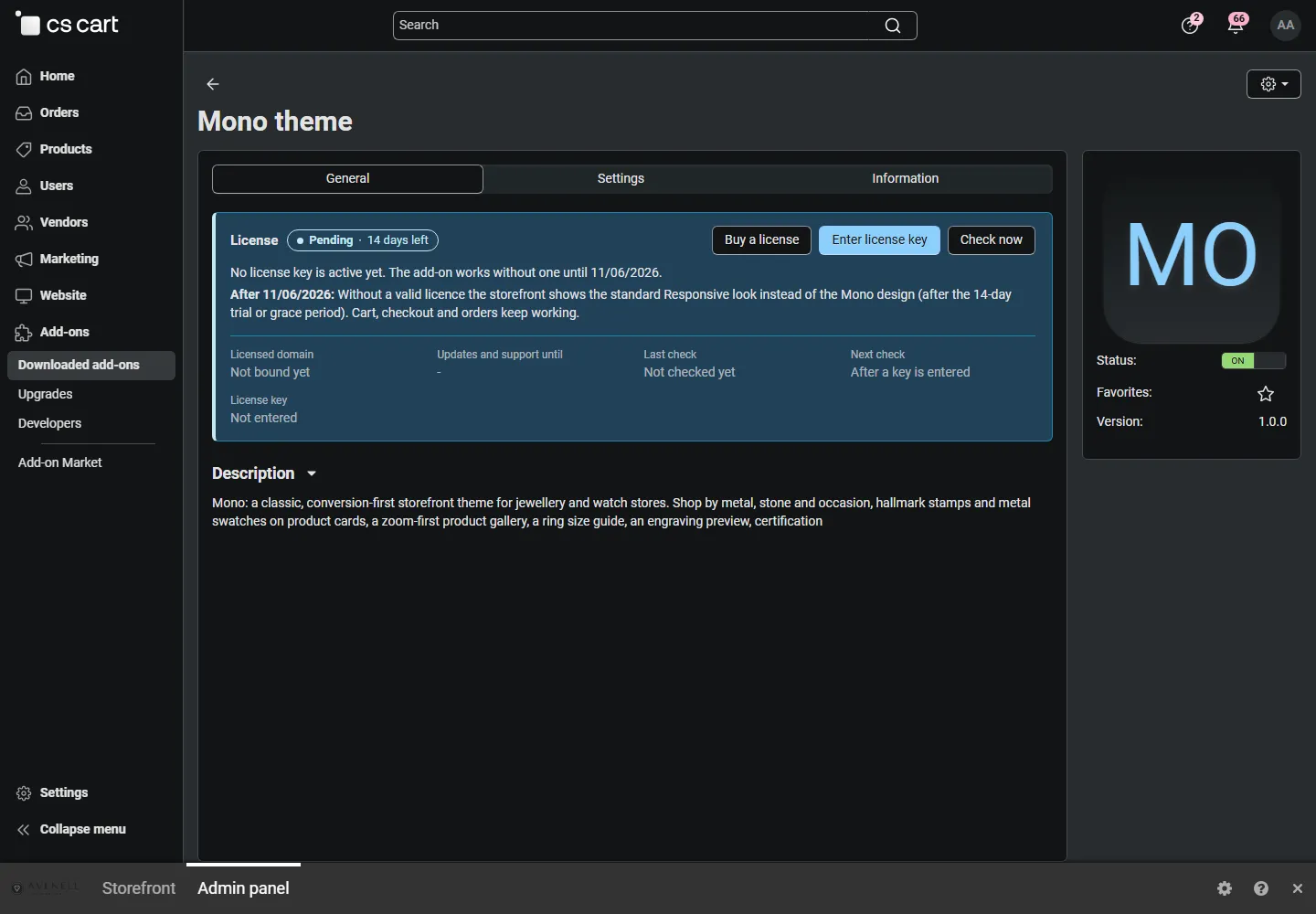 Mono theme settings