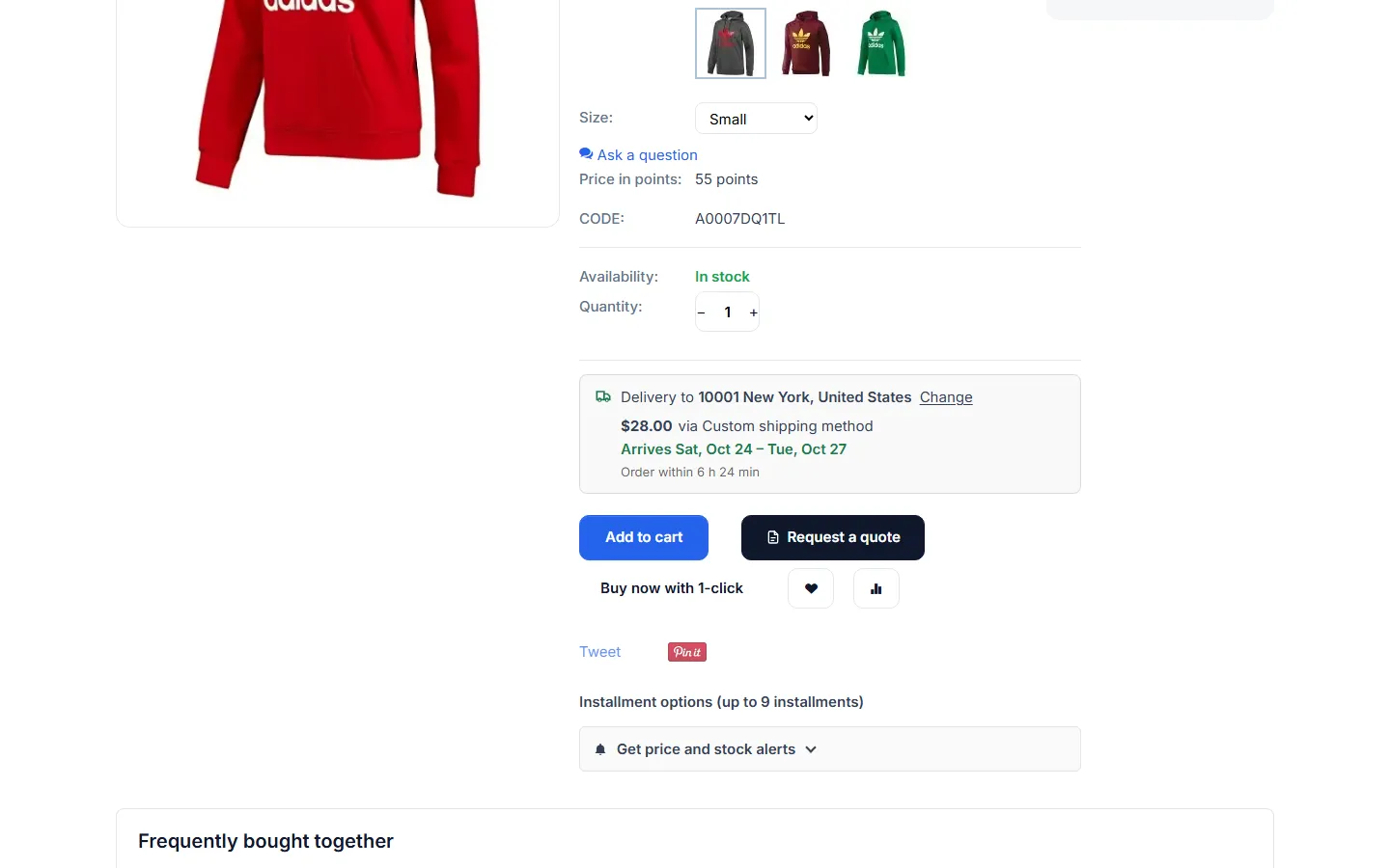 CS-Cart 4.17 storefront (Kavio Showcase) with the delivery estimate.