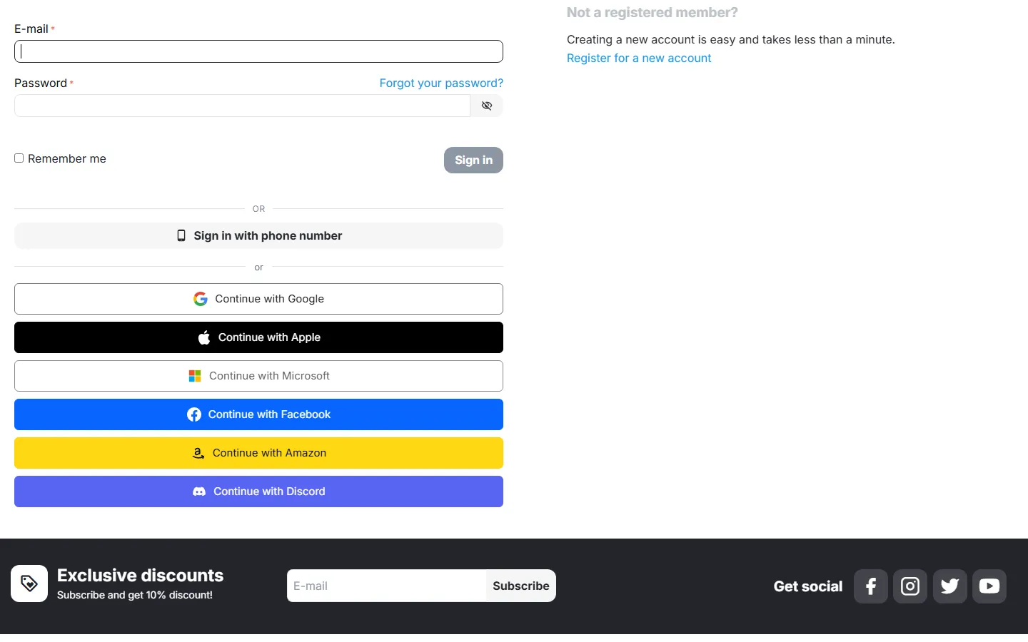 Sign-in page with the “or” divider and the buttons.