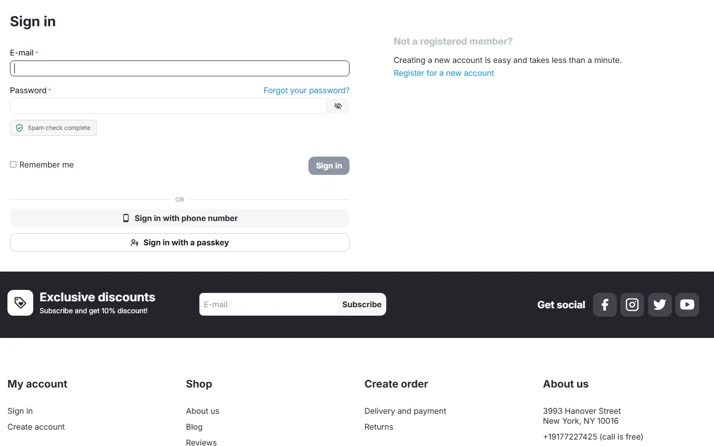 Sign-in form with the built-in check