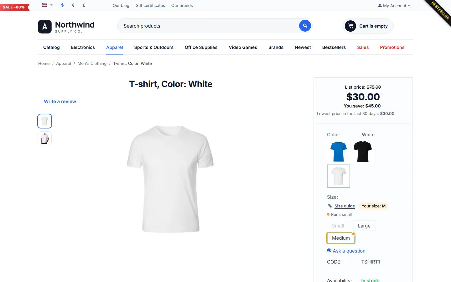 Saved measurements: “Your size: M” and the size highlighted in the selector.