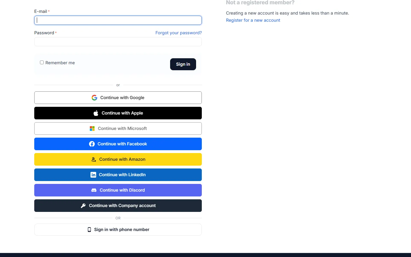 CS-Cart 4.17.2: sign-in page with the buttons.
