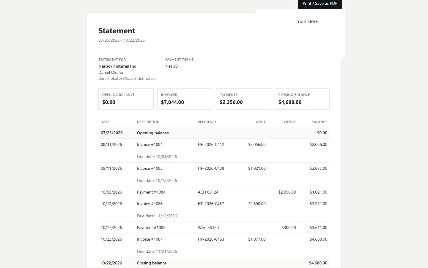 A printable account statement