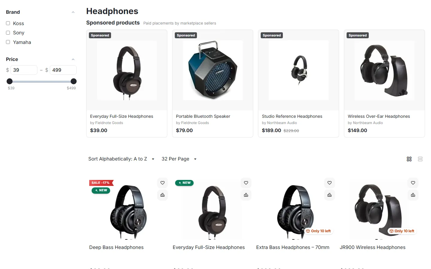 Sponsored products on a category page, above the regular product list.