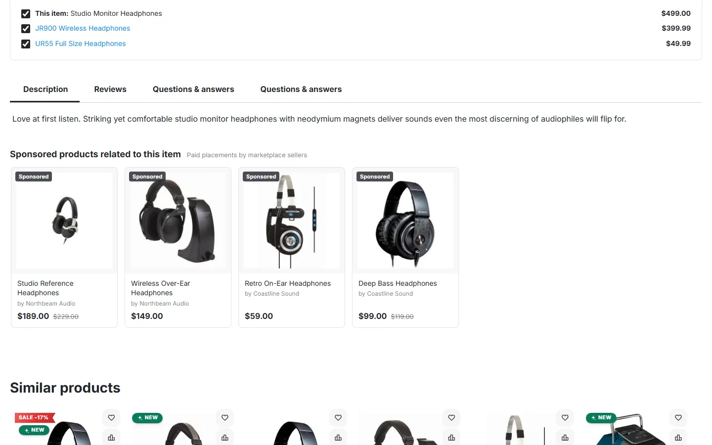 Sponsored row on a product page
