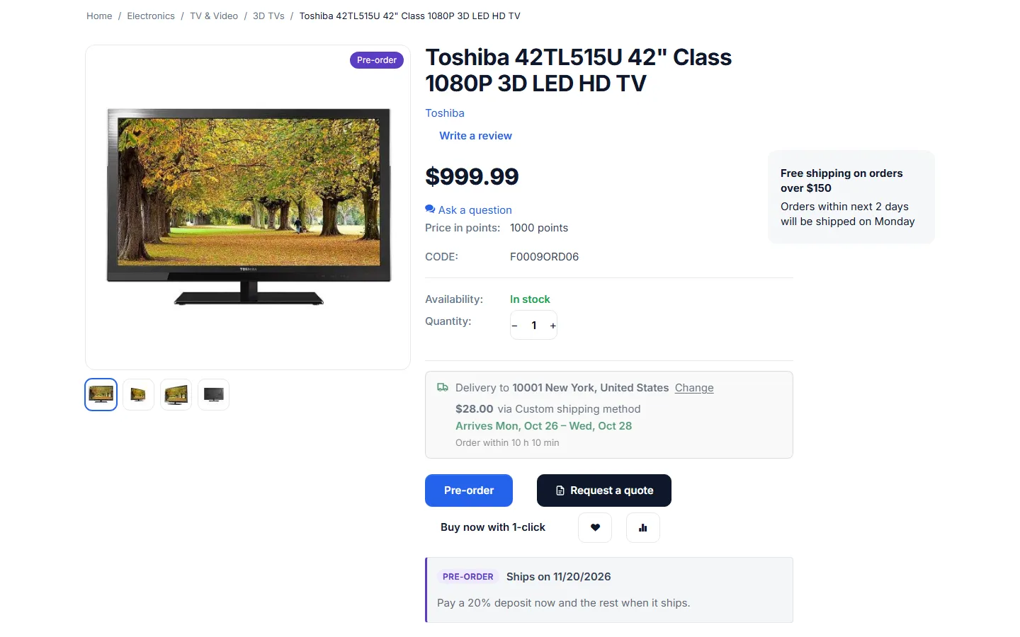 A pre-order product with the label, the “Pre-order” button and the release date and deposit box