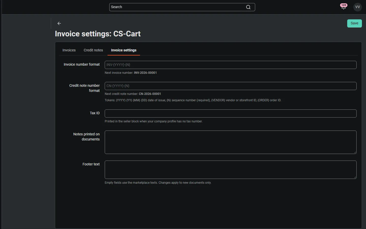 Vendor panel
