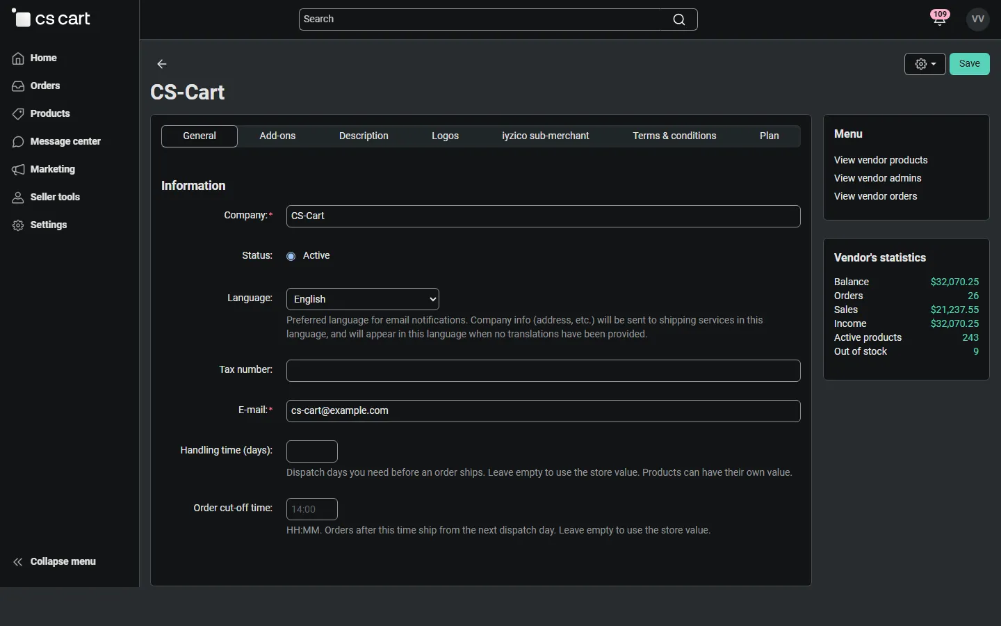Vendor profile fields