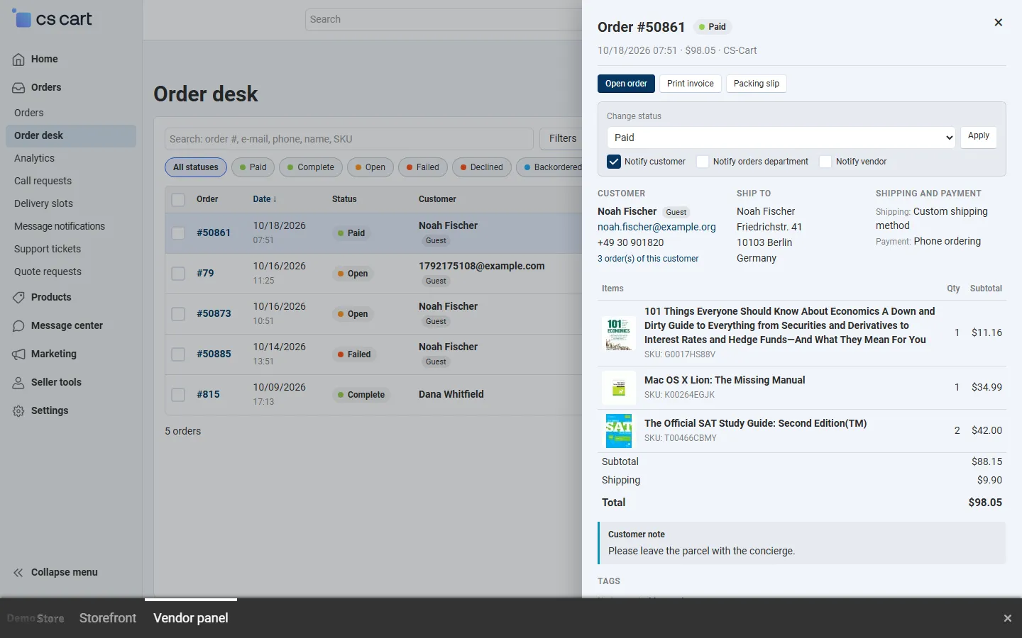 Vendor panel