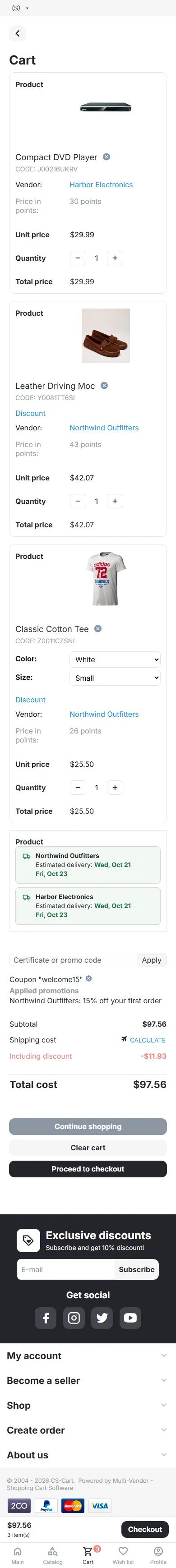 The same cart at 390 px.