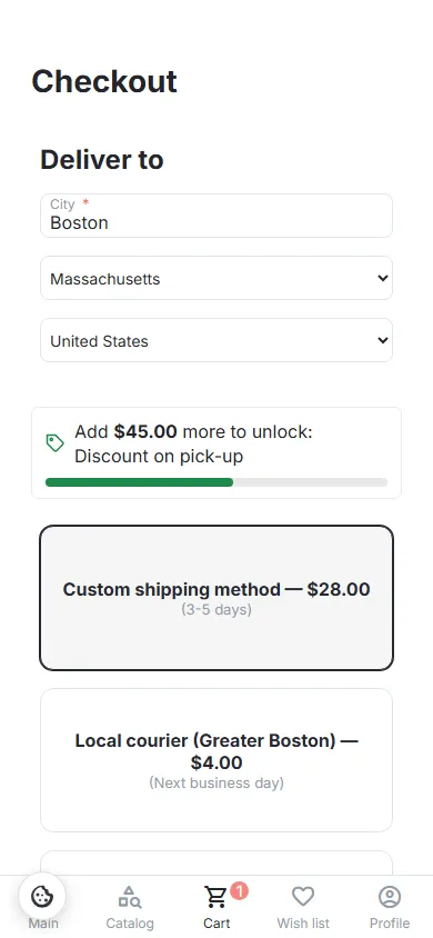 The same checkout at 390 px.