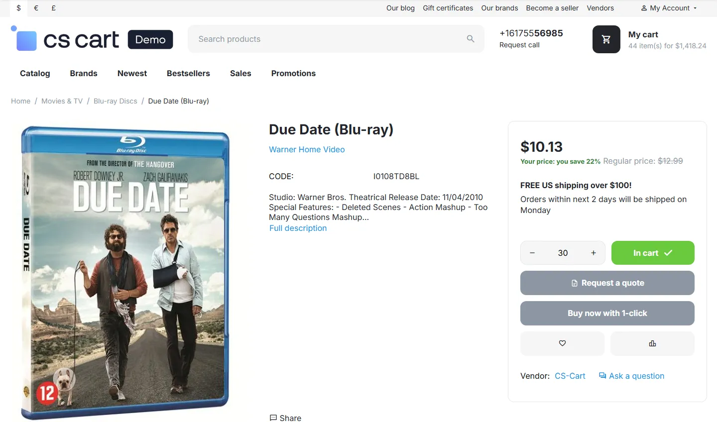 Product page for a signed-in trade customer: list price, “Your price: you save 22%” and the regular price crossed out.
