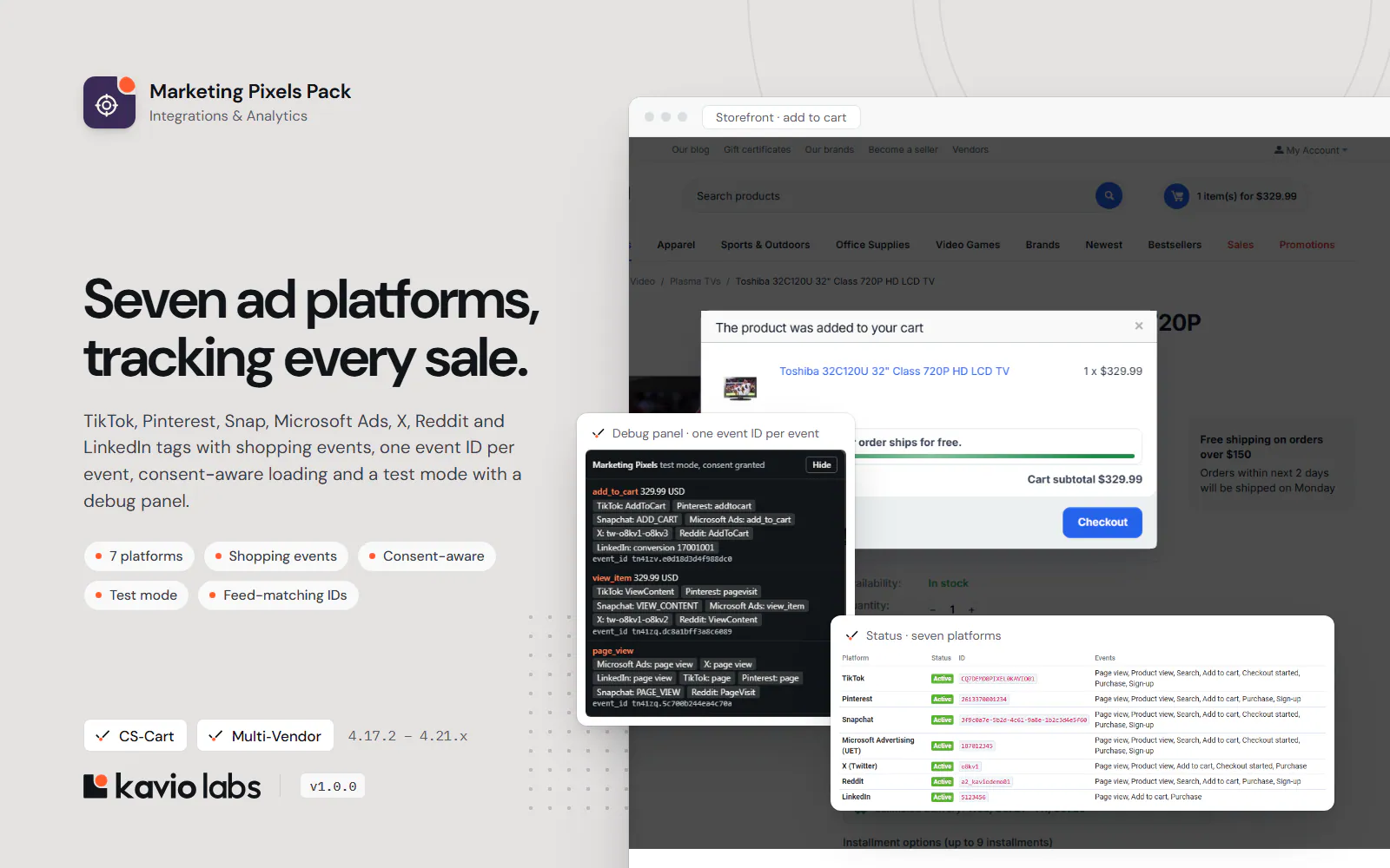 Marketing Pixels Pack: TikTok, Pinterest, Snap, Microsoft Ads, X, Reddit, LinkedIn: overview