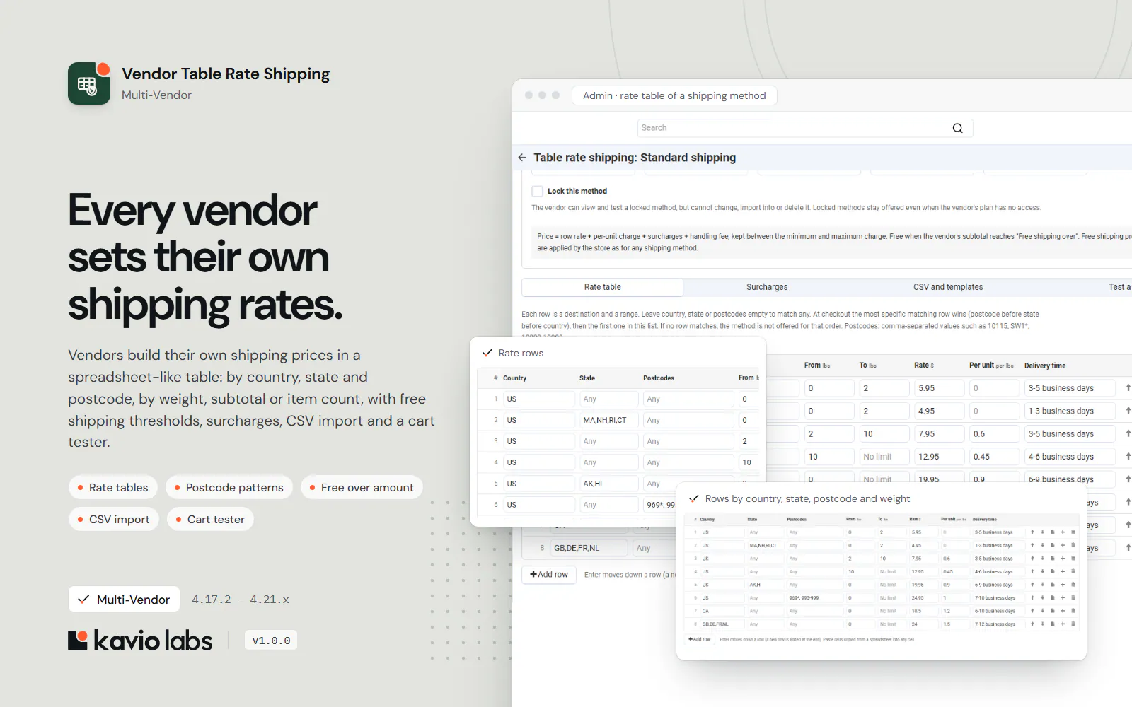 Vendor Table Rate Shipping: overview