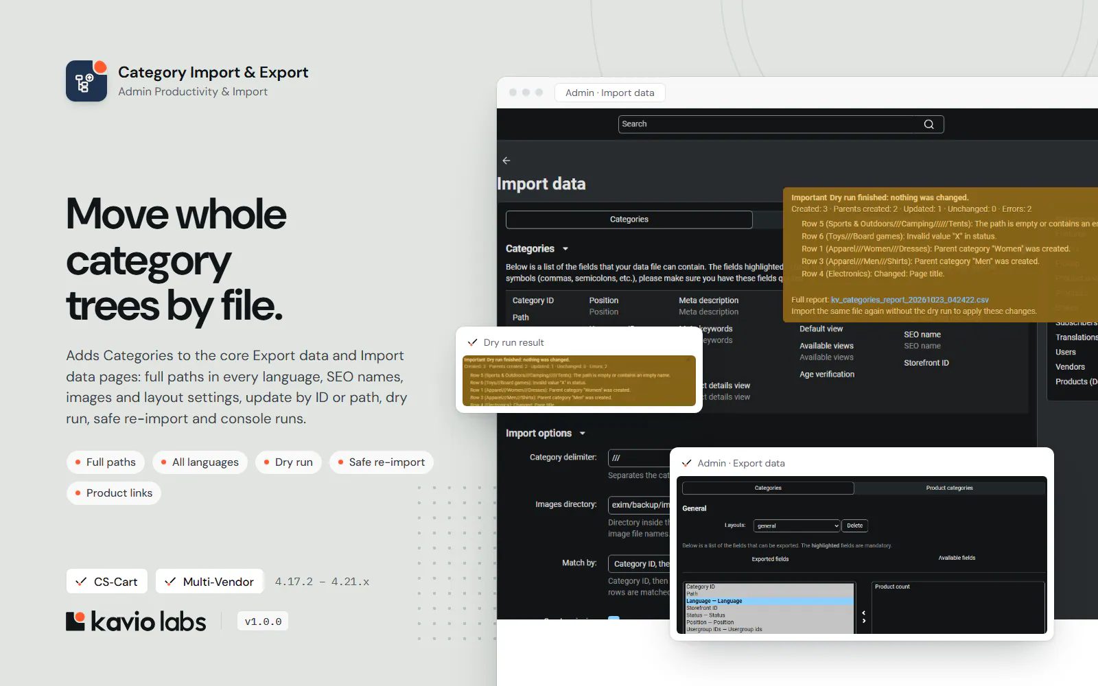 Category Import & Export: overview