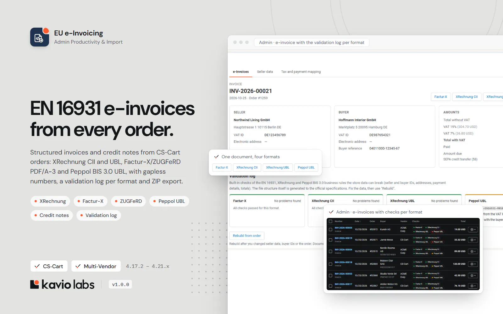 EU e-Invoicing: XRechnung, Factur-X/ZUGFeRD & Peppol-ready UBL: overview